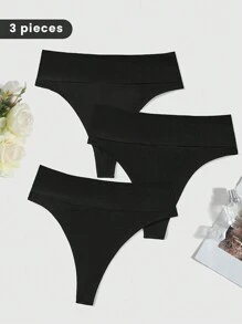 3 pezzi di Intimo per donne di taglia forte a vita alta e perizoma in colore tinta unita