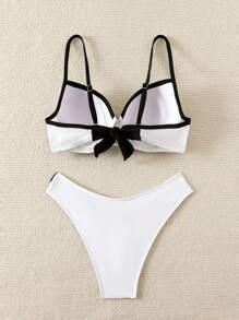 SHEIN Swim Bộ bikini gợi cảm đi biển mùa hè dành cho nữ - Đen và trắng - Xem 2