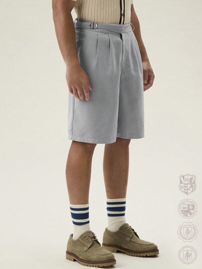 Manfinity VCAY Pantalones cortos rectos tejidos con bordado de patrón inglés para hombres, adecuados para el verano, de vuelta al colegio