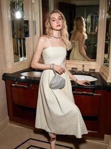 Aveloria Rosie Textured Fabric Women Spaghetti Strap Dress - Beige - View 8