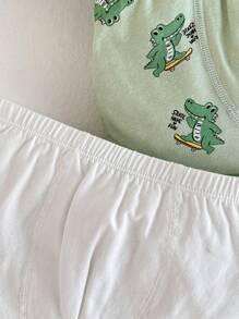 Cozy Pixies Young Boy Cartoon Animal Colorblock Soft Knitted Underwear 3pcs/Set - Green - View 7