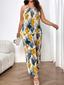 Flirla Bộ áo và quần ống rộng xếp ly ngày lễ dành cho nữ Plus Size - Nhiều màu - Xem 4