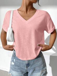 SHEIN Essnce 夏季實心肩垫T恤