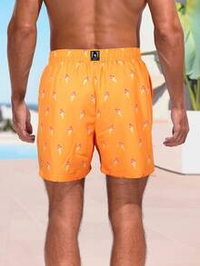 Manfinity Swimmode Men Icecream Print Drawstring Waist Beach Shorts - Orange - View 2