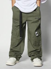 SUMWON Tween Girls Cargo Jeans With Belt - Army Green - View 1