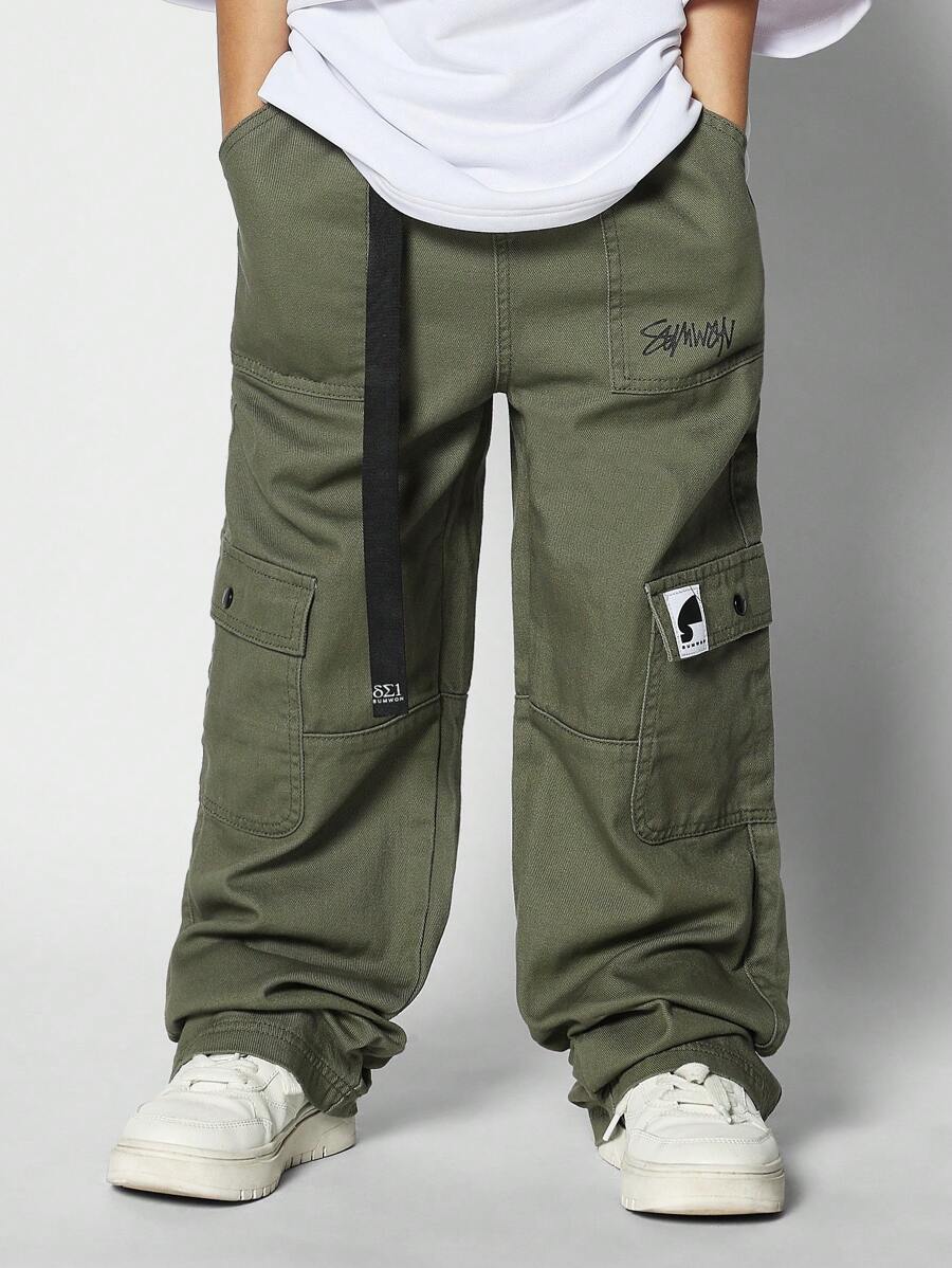 SUMWON Tween Girls Cargo Jeans With Belt - Army Green - View 1