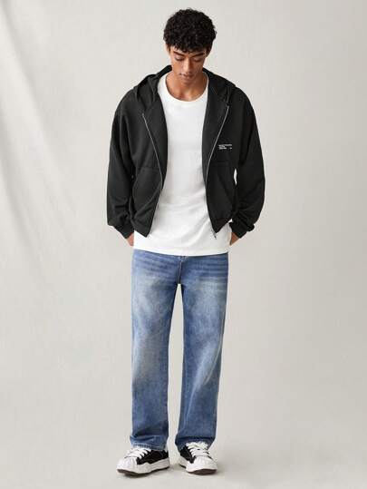 Manfinity VCAY 男士时尚编织休闲短款运动衫，宽松版型，双拉链，简约图案，适合秋冬