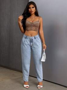 SHEIN SXY Jeans casuales de cintura alta, para uso diario en verano - Azul - Ver 7