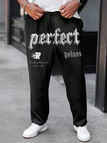 Manfinity LEGND Men's Plus Size Drawstring Waist Letter & Dragon Printed Straight Leg Casual Sweatpants