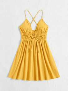Soleia Tie Front Criss Cross Backless Cami Dress