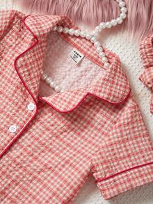 Bộ 3 Bộ Trang Phục Ở Nhà Thông Thường Cho Bé Gái Áo Cardigan Ngắn Tay In Kẻ Sọc Màu Hồng Kèm Quần Short Và Băng Đô - Bụi hồng - Xem 3