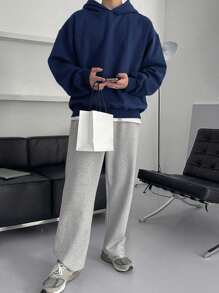 DAZY Men Solid Drop Shoulder Hoodie For Daily Wear Fall, Winter - Navy Blue - View 3