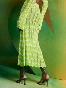 Alice McCall Chevron Pattern Split Thigh Knit Sweater Skirt Designer, Festival