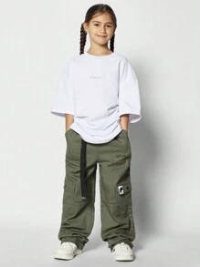 SUMWON Tween Girls Cargo Jeans With Belt - Army Green - View 3