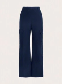 SHEIN Clasi 女士素面直筒鬆身休閒貨物褲 - 寶藍色 - 查看 3