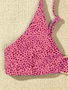 SHEIN Swim 女士夏季海滩全身印花粉色圆环性感比基尼套装，随机印花 - 彩色 - 查看 4