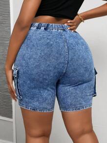 SHEIN SXY Women's Plus Size High Waisted Sexy Slim Fit Jeans Shorts, Denim - Medium Wash - View 3