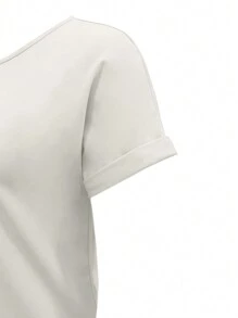 INAWLY Solid Batwing Sleeve Tee & Drawstring Waist Sweatpants Without Bag - Beige - View 3