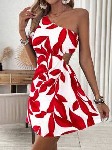 Breezaya Casual - Vacation Casual Leaf Casual-Woman Dress - Red - View 4