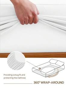 Cirelle [100% Cotton]1pc Soft & Gentle Fitted Sheet, All-Season Comfort And Breathable, Rama Cozy Bedroom, Bedding, High-End Hotel Supplies, Back To School Use, Dorm Essentials - White - View 5