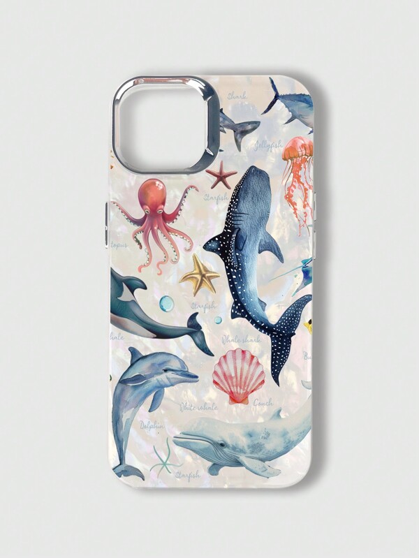 ROMWE Fairycore 1pc IMD Shell Pattern Ocean World Shark Whale Clownfish Phone Case Compatible With IPhone 11 12 13 14 15 Pro Max