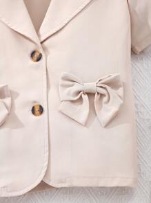 SHEIN Girls' Apricot Deep V-Neck Short Sleeve Jacket - Apricot - View 3