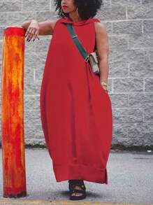 SHEIN Cộng với váy có mũ trùm đầu - Đỏ - Xem 3