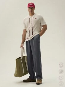 Manfinity VCAY Men Letter Embroidery Striped Trim Knit Top,Back To School
