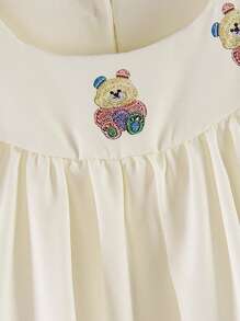 Vestido de bebé niña con bordado floral y ribete de volantes - Albaricoque - Ver 6