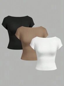 SHEIN EZwear Conjunto de 3 camisetas sin mangas para mujer de unicolor simples y versátiles, perfectas para el verano