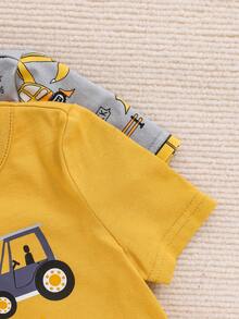 SHEIN Juego de 4 piezas con camiseta de manga corta tejida de camión de bomberos con dibujos animados para niños pequeños con ajuste cómodo - Multicolor - Ver 4