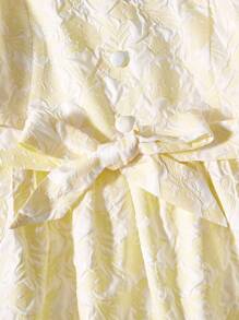 SHEIN Tween Girls Elegant Yellow Floral Dress With Chest Fold And Button Embellishment - Yellow - View 3