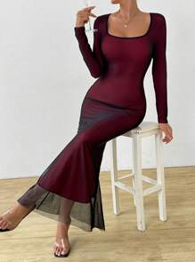 Chiquease 2024 Autumn Winter New Net Mesh Mermaid Dress - Red - View 7