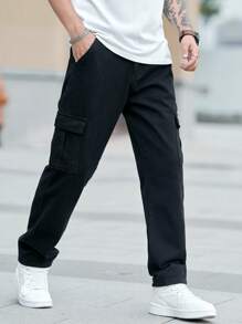 Manfinity Homme 男裝日常口袋側面貨物牛仔褲 - 黑色 - 查看 8