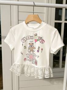 SHEIN Unity Cute Lace-Up Y2K Girl Sweetheart Tee - White - View 3