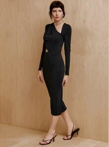 MONSE Oxana Designer Slim Fit Ruched Hollow Out Dress, Summer Elegant Dress, Holiday, Party Outfit, Birthday Outfits, Festival
