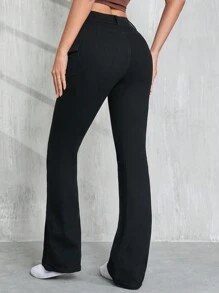 SHEIN Tall Jeans pour femmes, pantalon noir décontracté ajusté et évasé, pantalon de travail, pantalon pour enseignant, pantalon de jogging évasé, vêtements d'hiver, vêtements d'automne, vêtements de rentrée scolaire pour femmes, jeans Y2k, vêtements de rentrée scolaire - Noir - Voir 2