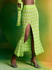 Alice McCall Chevron Pattern Split Thigh Knit Sweater Skirt Designer, Festival