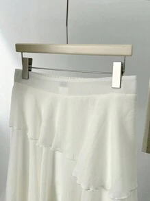 SHEIN Privé Falda plisada de gasa con volantes y capas, de corte favorecedora para tallas grandes, elegante y romántica para resort, perfecta para una cita o para volver al colegio - Blanco - Ver 11