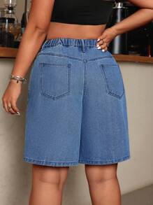 SHEIN ICON Shorts de mezclilla con estampado de estrellas en tamaño grande