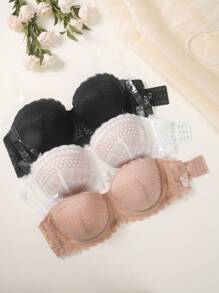 DesireSculpt 3pcs/Set Plus Size Lace Bra With Underwire For Women, Lingerie