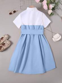 Vestido de camisa de cinto com botões de duas cores para meninas adolescentes para o verão