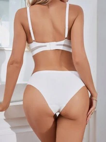 SHEIN 纯色无缝白色胸罩和内裤套装