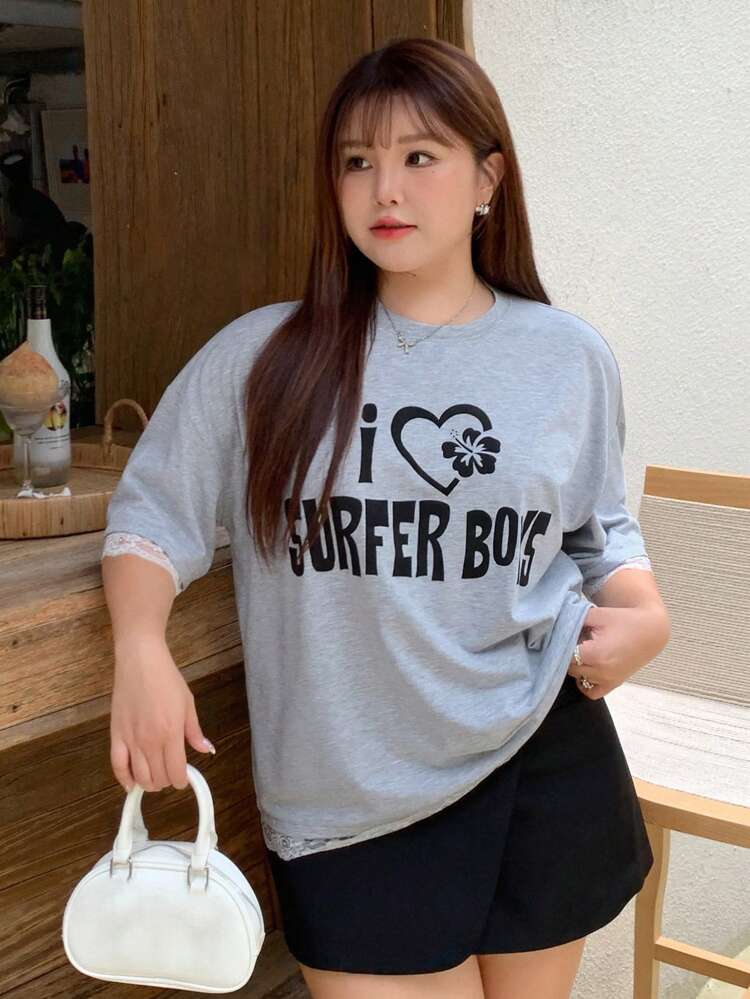 Dazy Petite Plus Plus Letter Graphic Drop Shoulder Tee For Summer