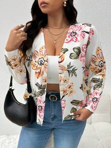 SHEIN Frenchy كارديجان أساسي ذو تركيبة مناسبة وبطباعة مصنوع من القماش المحبوك مقاسات كبيرة - متعدد الألوان - مشاهدة 5