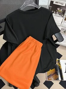 Ensemble de t-shirt à manches courtes imprimé coucher de soleil avec palmiers urbains et short pour ados, 2 pièces