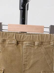 SHEIN Baby Boys' Casual Soft Cargo Pocket Khaki Denim Shorts,For Summer