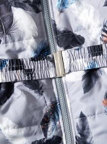 Tween Girls 1pc Feather Print Fuzzy Trim Hooded Coat - Multicolor - View 6