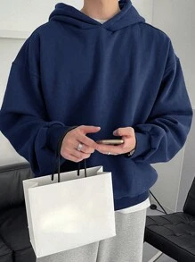 DAZY Men Solid Drop Shoulder Hoodie For Daily Wear Fall, Winter - Navy Blue - View 4