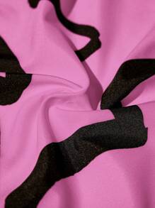 Slaydiva 度假性感女士抽象印花上衣和短褲沙灘套裝，休閒兩件套裝 - 玫紅色 - 查看 9